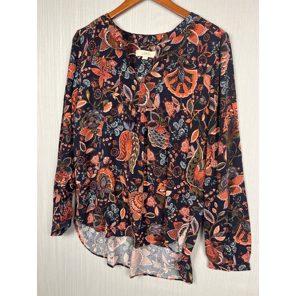 Boho Chic Peasant Floral Paisley Hi Lo Hem Blouse‎ Women's L Artsy Workwear